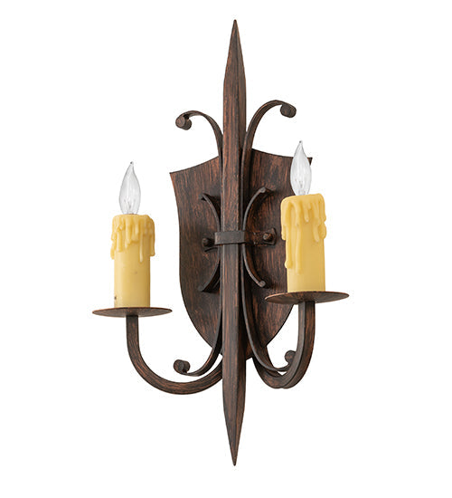 Meyda Lighting Shield 11" 2-Light Cimarron Bronze Wall Sconce With Ivory Faux Candlelight