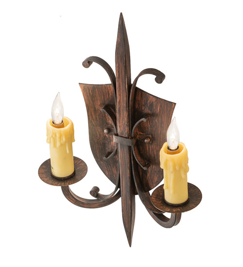 Meyda Lighting Shield 11" 2-Light Cimarron Bronze Wall Sconce With Ivory Faux Candlelight