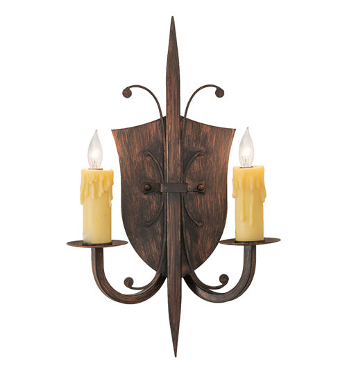 Meyda Lighting Shield 11" 2-Light Cimarron Bronze Wall Sconce With Ivory Faux Candlelight