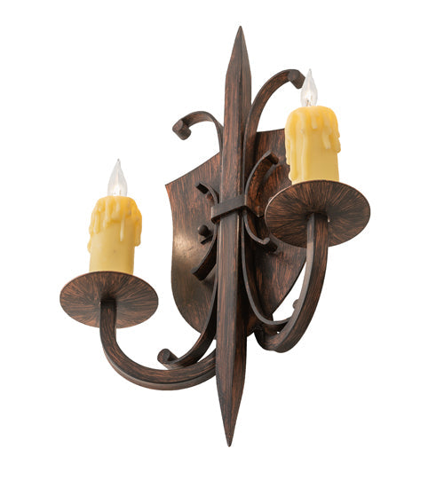 Meyda Lighting Shield 11" 2-Light Cimarron Bronze Wall Sconce With Ivory Faux Candlelight