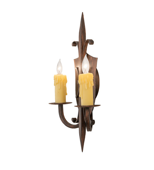 Meyda Lighting Shield 11" 2-Light Cimarron Bronze Wall Sconce With Ivory Faux Candlelight