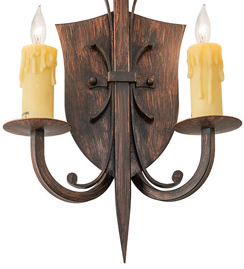 Meyda Lighting Shield 11" 2-Light Cimarron Bronze Wall Sconce With Ivory Faux Candlelight