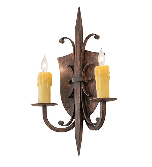 Meyda Lighting Shield 11" 2-Light Cimarron Bronze Wall Sconce With Ivory Faux Candlelight