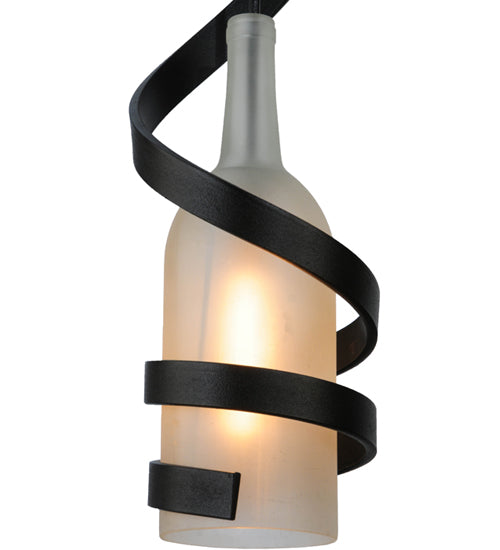 Meyda Lighting Shirley 7" Textured Black Pendant Light With Frosted Clear Wine Bottle Shade Glass