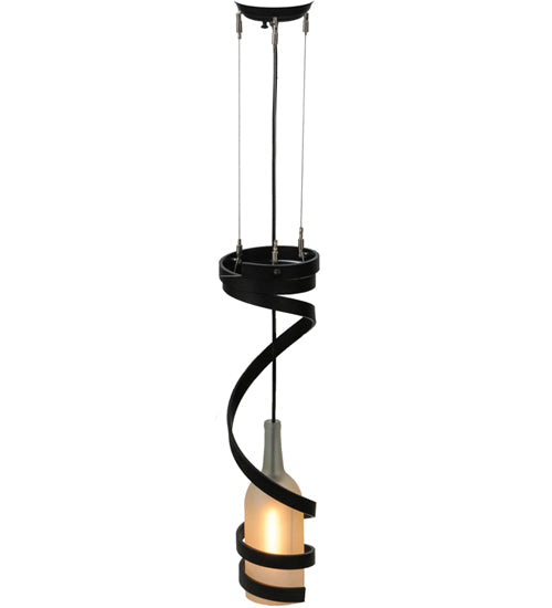 Meyda Lighting Shirley 7" Textured Black Pendant Light With Frosted Clear Wine Bottle Shade Glass