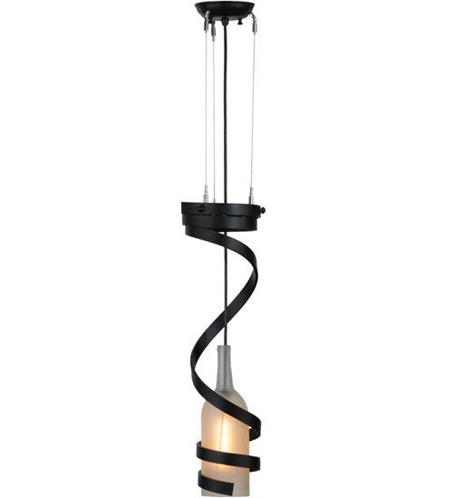 Meyda Lighting Shirley 7" Textured Black Pendant Light With Frosted Clear Wine Bottle Shade Glass