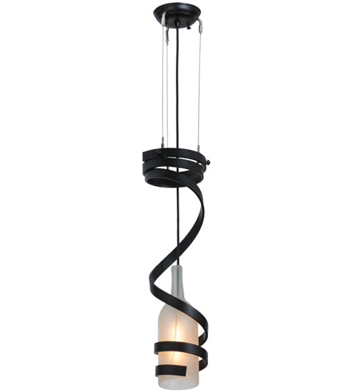 Meyda Lighting Shirley 7" Textured Black Pendant Light With Frosted Clear Wine Bottle Shade Glass