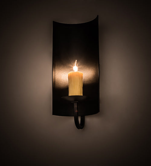 Meyda Lighting Shoreham 7" Black Satin Wrought Iron Wall Sconce With Ivory Faux Candlelight