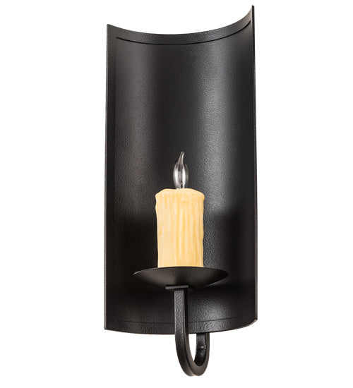 Meyda Lighting Shoreham 7" Black Satin Wrought Iron Wall Sconce With Ivory Faux Candlelight
