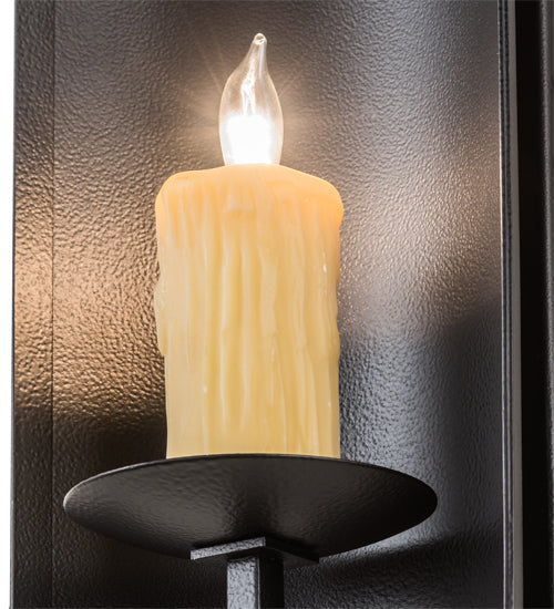 Meyda Lighting Shoreham 7" Black Satin Wrought Iron Wall Sconce With Ivory Faux Candlelight