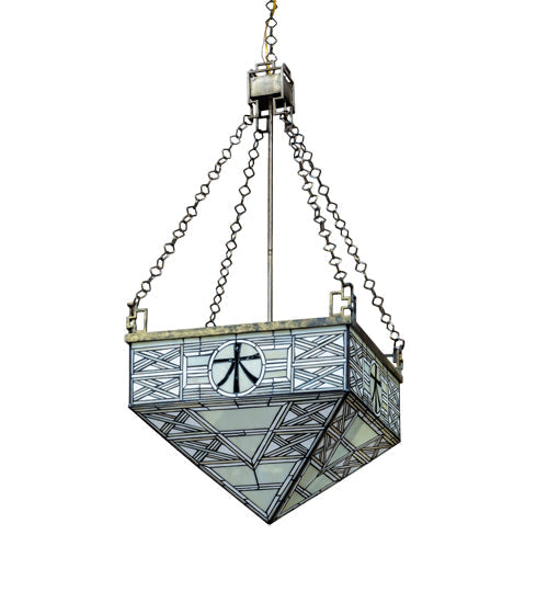 Meyda Lighting Shu 29" 4-Light Satin Brass Pendant Light With Beige & White Shade Glass