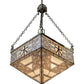 Meyda Lighting Shu 29" 4-Light Satin Brass Pendant Light With Beige & White Shade Glass