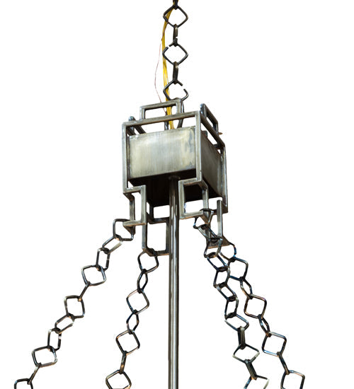 Meyda Lighting Shu 29" 4-Light Satin Brass Pendant Light With Beige & White Shade Glass