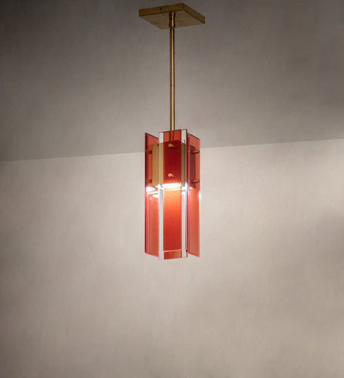 Meyda Lighting Shutter 7" Gold Nickel Mini Pendant Light With Red Sparkle Shade Glass