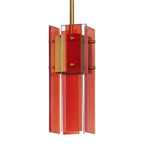 Meyda Lighting Shutter 7" Gold Nickel Mini Pendant Light With Red Sparkle Shade Glass