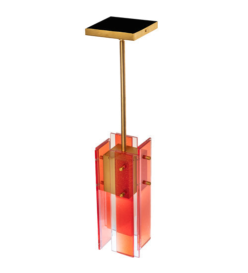 Meyda Lighting Shutter 7" Gold Nickel Mini Pendant Light With Red Sparkle Shade Glass