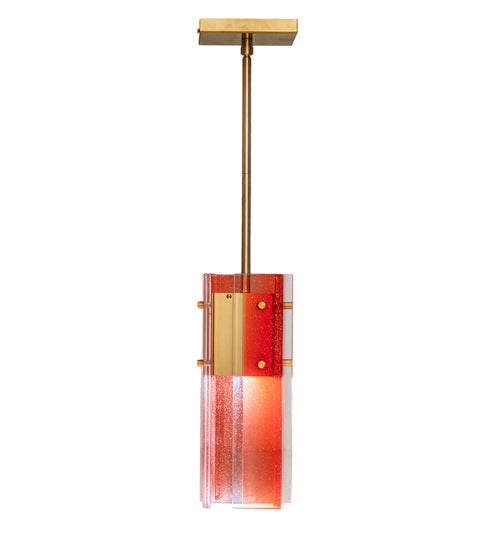 Meyda Lighting Shutter 7" Gold Nickel Mini Pendant Light With Red Sparkle Shade Glass