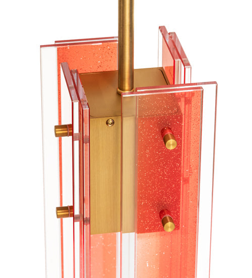 Meyda Lighting Shutter 7" Gold Nickel Mini Pendant Light With Red Sparkle Shade Glass