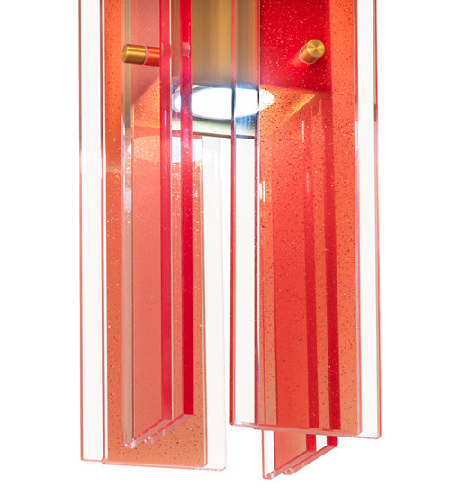 Meyda Lighting Shutter 7" Gold Nickel Mini Pendant Light With Red Sparkle Shade Glass