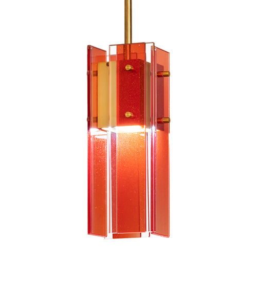 Meyda Lighting Shutter 7" Gold Nickel Mini Pendant Light With Red Sparkle Shade Glass