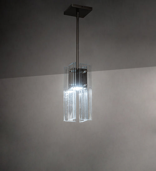Meyda Lighting Shutter 7" Nickel Mini Pendant Light With Clear Sparkle Shade Glass