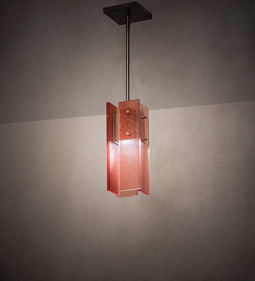 Meyda Lighting Shutter 7" Nickel Mini Pendant Light With Red Sparkle Shade Glass