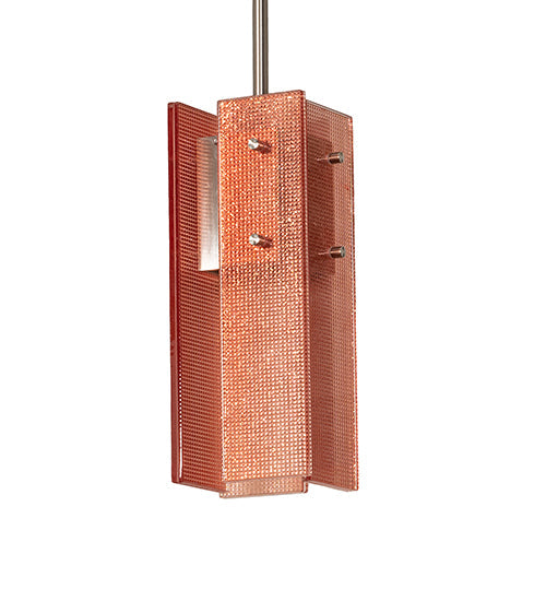 Meyda Lighting Shutter 7" Nickel Mini Pendant Light With Red Sparkle Shade Glass