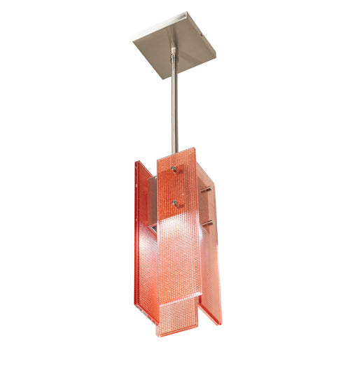 Meyda Lighting Shutter 7" Nickel Mini Pendant Light With Red Sparkle Shade Glass