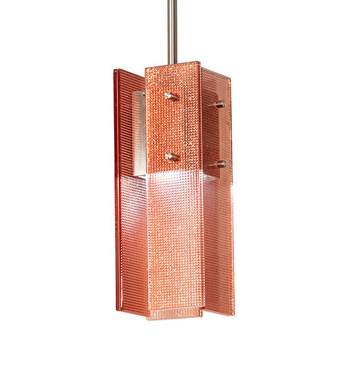 Meyda Lighting Shutter 7" Nickel Mini Pendant Light With Red Sparkle Shade Glass