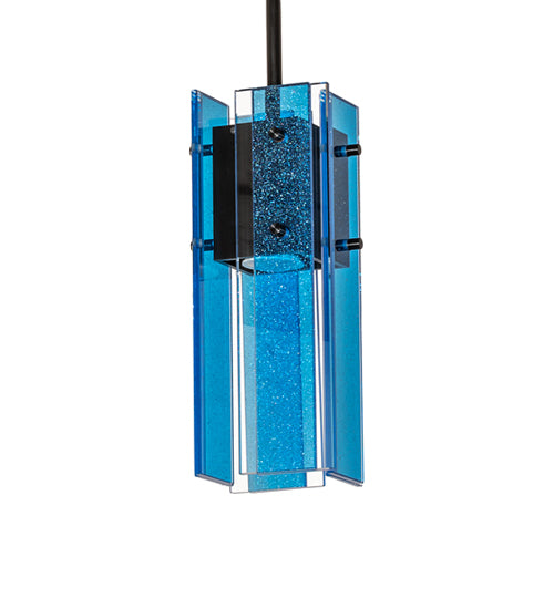 Meyda Lighting Shutter 7" Nickel Mini Pendant Light With Sparkle Blue Shade Glass