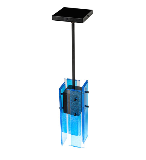 Meyda Lighting Shutter 7" Nickel Mini Pendant Light With Sparkle Blue Shade Glass