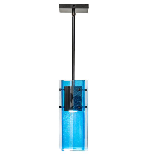 Meyda Lighting Shutter 7" Nickel Mini Pendant Light With Sparkle Blue Shade Glass