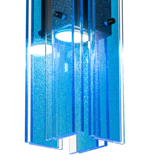 Meyda Lighting Shutter 7" Nickel Mini Pendant Light With Sparkle Blue Shade Glass