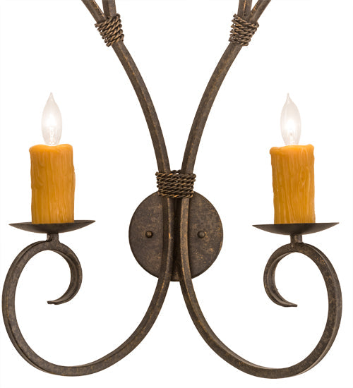 Meyda Lighting Sienna 16" 2-Light Golden Bronze Wall Sconce With Amber Faux Candlelight