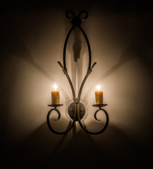 Meyda Lighting Sienna 16" 2-Light Golden Bronze Wall Sconce With Amber Faux Candlelight