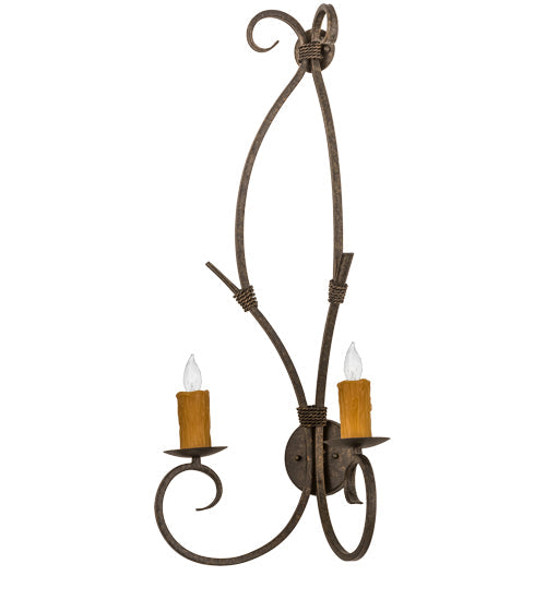 Meyda Lighting Sienna 16" 2-Light Golden Bronze Wall Sconce With Amber Faux Candlelight