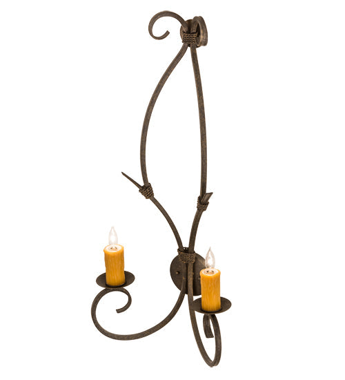 Meyda Lighting Sienna 16" 2-Light Golden Bronze Wall Sconce With Amber Faux Candlelight