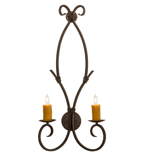 Meyda Lighting Sienna 16" 2-Light Golden Bronze Wall Sconce With Amber Faux Candlelight