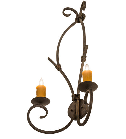 Meyda Lighting Sienna 16" 2-Light Golden Bronze Wall Sconce With Amber Faux Candlelight