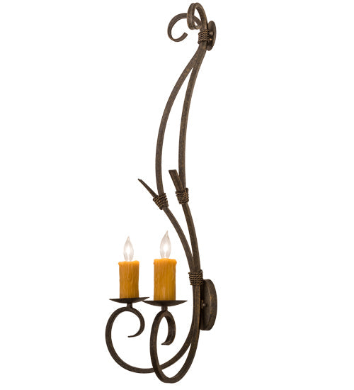 Meyda Lighting Sienna 16" 2-Light Golden Bronze Wall Sconce With Amber Faux Candlelight