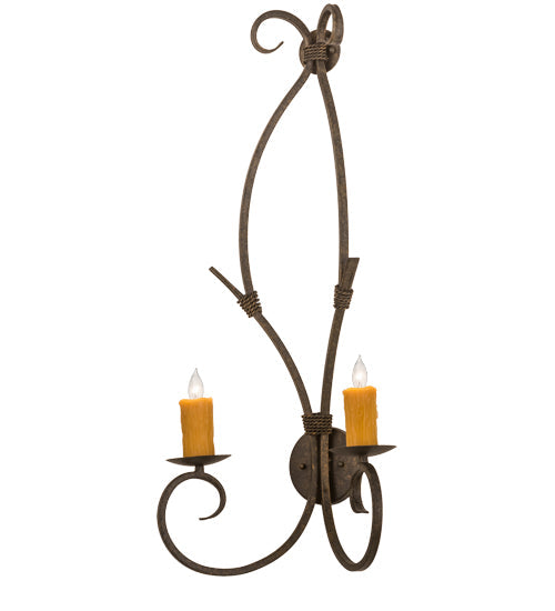 Meyda Lighting Sienna 16" 2-Light Golden Bronze Wall Sconce With Amber Faux Candlelight