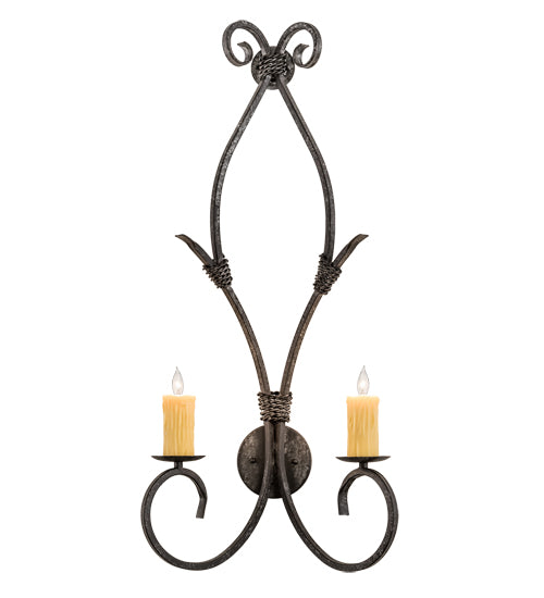 Meyda Lighting Sienna 16" 2-Light Smoke Wall Sconce With Amber Faux Candlelight
