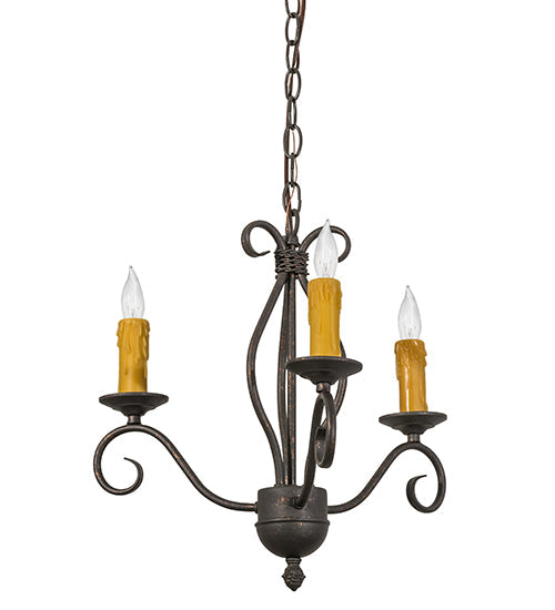 Meyda Lighting Sienna 18" 3-Light Copper Rust Chandelier With Amber Faux Candlelight