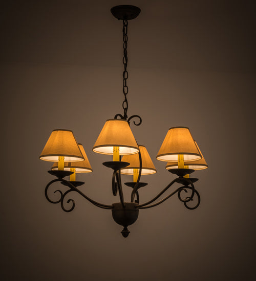 Meyda Lighting Sienna 30" 6-Light Chestnut Chandelier With Brown Tuscan Alabaster Paper Shade