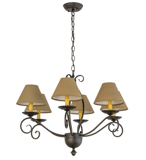 Meyda Lighting Sienna 30" 6-Light Chestnut Chandelier With Brown Tuscan Alabaster Paper Shade