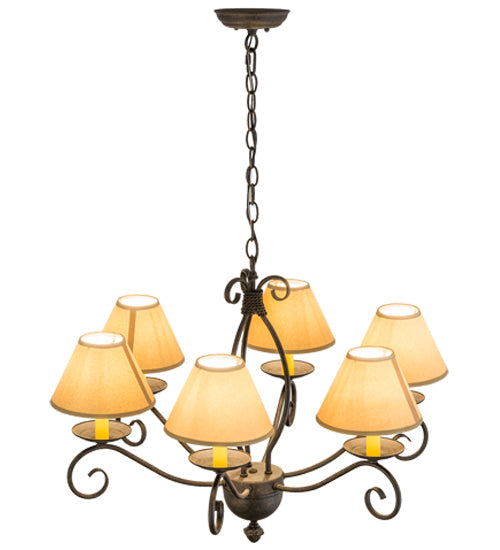 Meyda Lighting Sienna 30" 6-Light Chestnut Chandelier With Brown Tuscan Alabaster Paper Shade