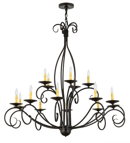 Meyda Lighting Sienna 48" 15-Light 2-Tier Timeless Bronze Chandelier With Amber Faux Candlelight