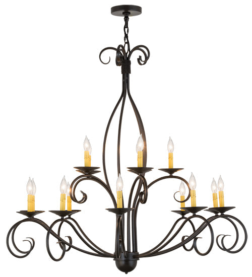 Meyda Lighting Sienna 48" 15-Light 2-Tier Timeless Bronze Chandelier With Amber Faux Candlelight