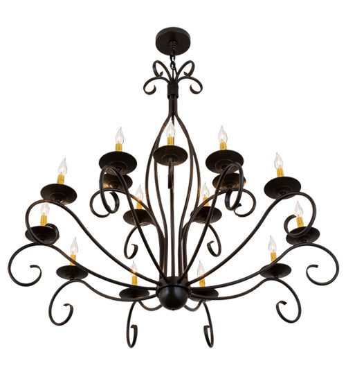 Meyda Lighting Sienna 48" 15-Light 2-Tier Timeless Bronze Chandelier With Amber Faux Candlelight