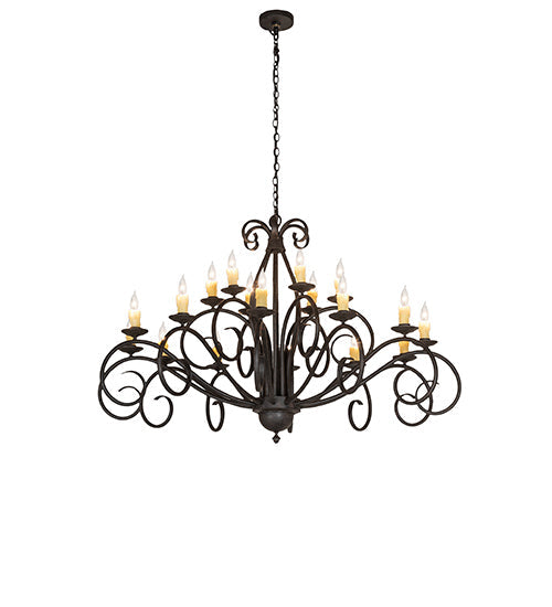 Meyda Lighting Sienna 60" 18-Light 2-Tier Coffee Bean Chandelier With Ivory Faux Candlelight